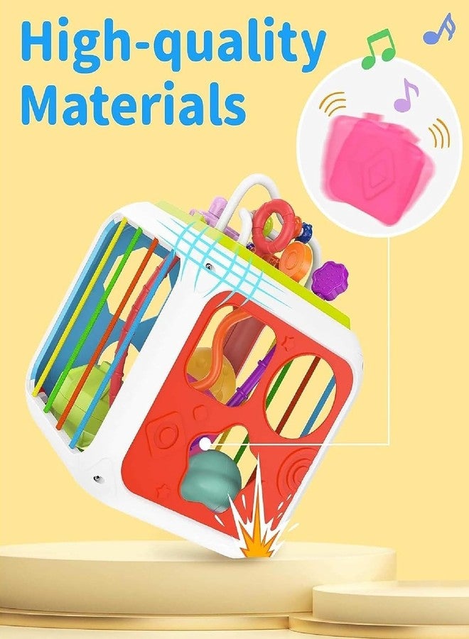NIYANETAIL Baby Shape Sorting Toy, Colorful Elastic Bands Sensory Shape Sorter Bins with Balls & Blocks, Early Learning Preschool Educational Baby (14 Pcs Shape) (Motor Skills Activity Cube) - Image 5